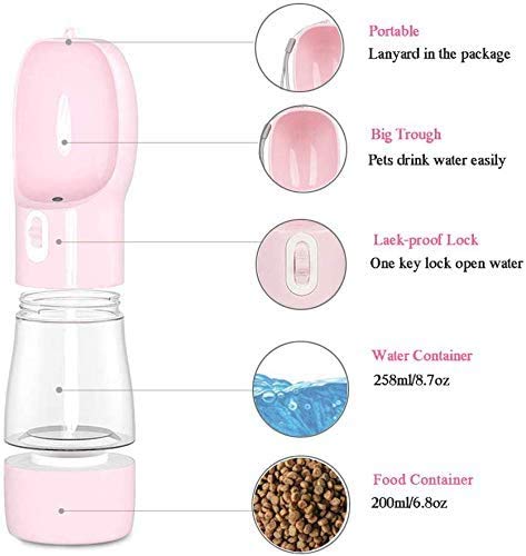 Dog Water Bottle for Walking, Multifunctional and Portable Dog Travel Water Dispenser with Food Container,Detachable Design Combo Cup for Drinking and Eating,Suitable for Cats and Puppy