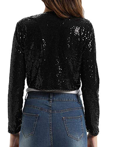 Belle Poque Women's Sequin Jacket Long Sleeve Open Front Glitter Cropped Blazer Bolero Shrug S-XXL