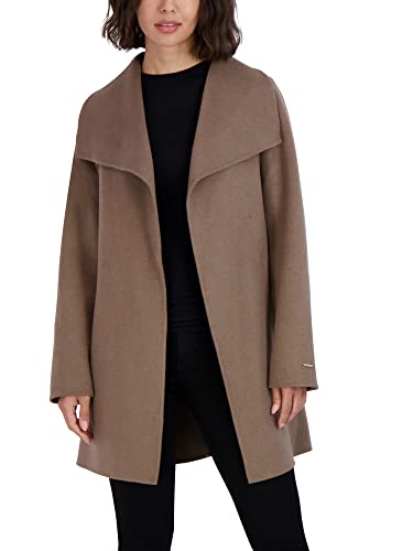 TAHARI Women's Ella Lightweight Double Face Wool Wrap Coat with Tie Belt