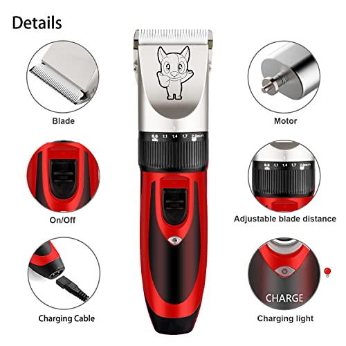 Dog Grooming Kit Clippers, Low Noise, Electric Quiet, Rechargeable, Cordless, Pet Hair Thick Coats Clippers Trimmers Set, Suitable for Dogs, Cats, and Other Pets (Gold)