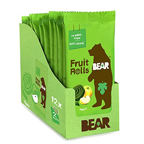 BEAR Real Fruit Snack Rolls - Gluten Free, Vegan, and Non-GMO - Strawberry – Healthy School And Lunch Snacks For Kids And Adults, 0.7 Ounce (Pack of 12)