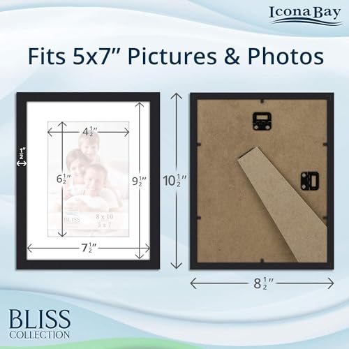 Icona Bay 5x7 Black Picture Frame, Modern Style Wood Composite Frame, Table Top or Wall Mount, Bliss Collection