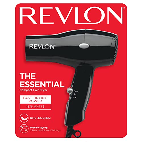 Revlon Compact Hair Dryer | 1875W Lightweight Design, Perfect for Travel, (Black)