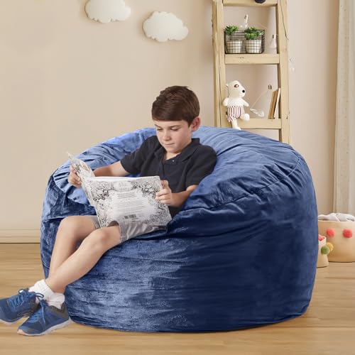 Bean Bag Chairs for Adults - 3' Memory Foam Furniture BeanBag Chair - Kids/Teens Sofa with Soft Micro Fiber Cover - Round Fluffy Couch for Living Room Bedroom College Dorm - 3 ft, Grey