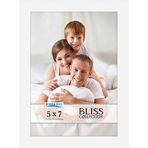 Icona Bay 5x7 Black Picture Frame, Modern Style Wood Composite Frame, Table Top or Wall Mount, Bliss Collection