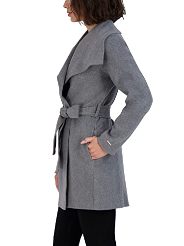 TAHARI Women's Ella Lightweight Double Face Wool Wrap Coat with Tie Belt