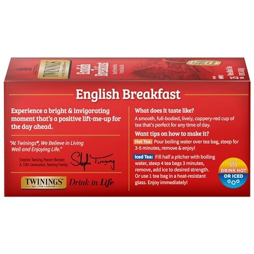 Twinings Decaffeinated English Breakfast Individually Wrapped Black Tea Bags, 20 Count Pack of 6, Flavourful & Robust