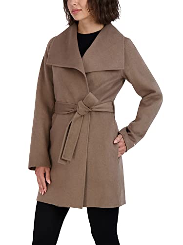 TAHARI Women's Ella Lightweight Double Face Wool Wrap Coat with Tie Belt