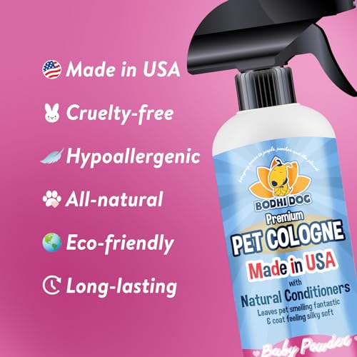 Bodhi Dog Natural Dog Cologne | Premium Scented Deodorizing Body Spray for Dogs & Cats | Dog Perfume w/Natural Dog Conditioner (Baby Powder, 4 Fl Oz)