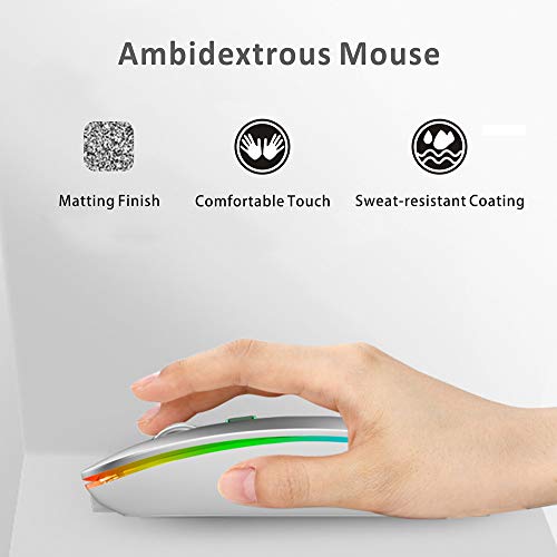 Uiosmuph LED Wireless Mouse, G12 Slim Rechargeable Silent Mouse, 2.4G Portable USB Optical Computer Mice with USB Receiver and Type C Adapter (Matte Black)