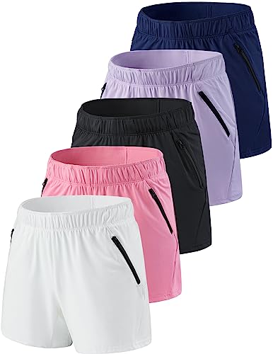 5 Pack: Womens Workout Gym Shorts Casual Lounge Set, Ladies Active Athletic Apparel with Zipper Pockets