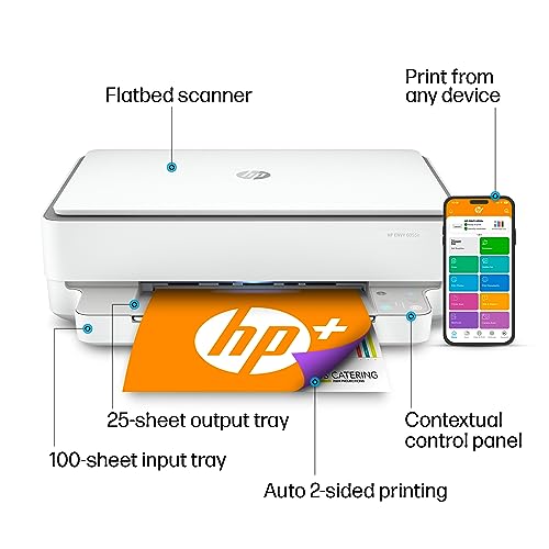 HP ENVY 6055e Wireless Color Inkjet Printer, Print, scan, copy, Easy setup, Mobile printing, Best-for-home, Instant Ink with HP+ (3 months included),white