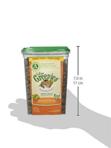 Greenies Feline Adult Natural Dental Cat Treats, Oven Roasted Chicken Flavor, 9.75 oz. Tub