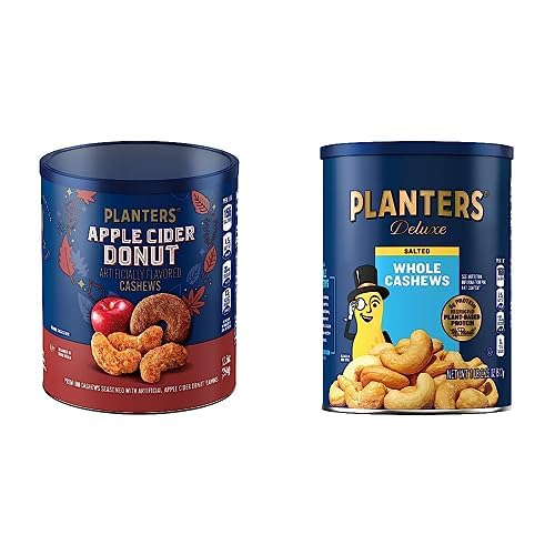 PLANTERS Deluxe Lightly Salted Whole Cashews, Party Snacks, Plant-Based Protein, Quick Snack for Adults, After School Snack, Roasted Cashew, Flavored with Sea Salt, Kosher, 1lb 2.25oz Canister