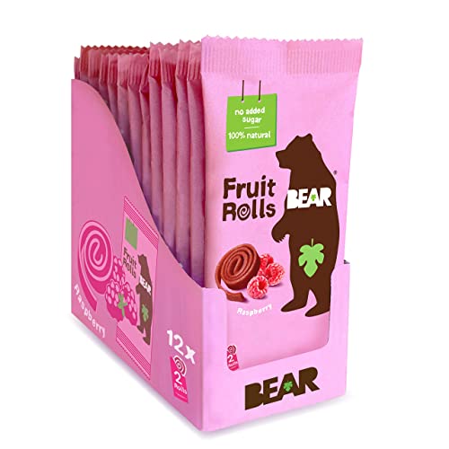 BEAR Real Fruit Snack Rolls - Gluten Free, Vegan, and Non-GMO - Strawberry – Healthy School And Lunch Snacks For Kids And Adults, 0.7 Ounce (Pack of 12)