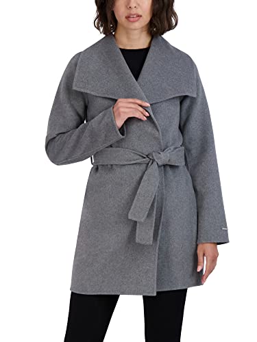 TAHARI Women's Ella Lightweight Double Face Wool Wrap Coat with Tie Belt