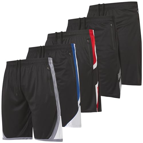 Ultra Performance Mens 5 Pack Athletic Running Shorts, Basketball Gym Workout Shorts for Men with Zippered Pockets