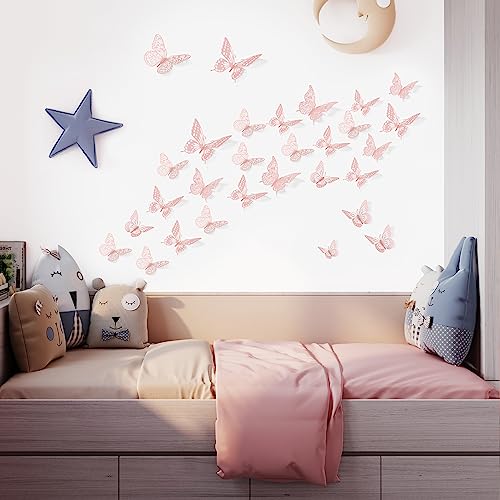 SAOROPEB 3D Butterfly Wall Decor 48 Pcs 4 Styles 3 Sizes, Gold Butterfly Decorations for Butterfly Birthday Decorations Butterfly Party Decorations Cake Decorations, Removable Stickers (Gold)