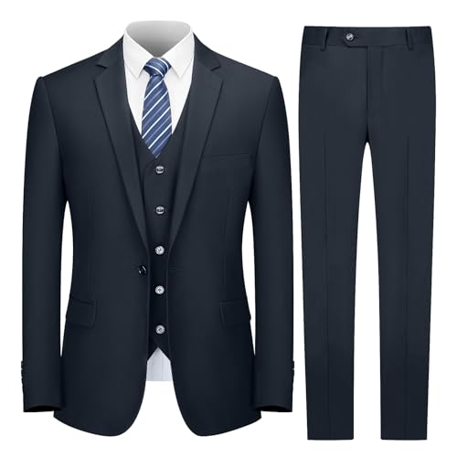 Cooper & Nelson Men's Suit Slim Fit, 3 Piece Suits for Men, One Button Solid Jacket Vest Pants with Tie, Tuxedo Set