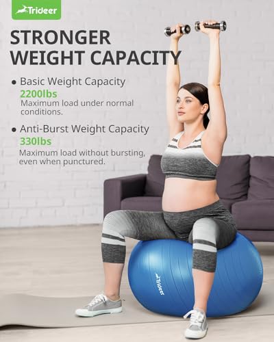 Trideer Yoga Ball Exercise Ball for Working Out, 5 Sizes Gym Ball, Birthing Ball for Pregnancy, Swiss Ball for Physical Therapy, Balance, Stability, Fitness, Office Ball Chair, Quick Pump Included