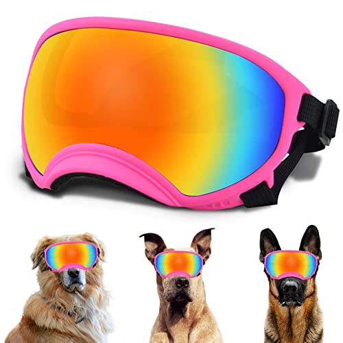 Large Dog Sunglasses, Dog Goggles with Adjustable Strap UV Protection Winproof Dog Puppy Sunglasses, Suitable for Medium-Large Dog Pet Glasses, Dogs Eyes Protection