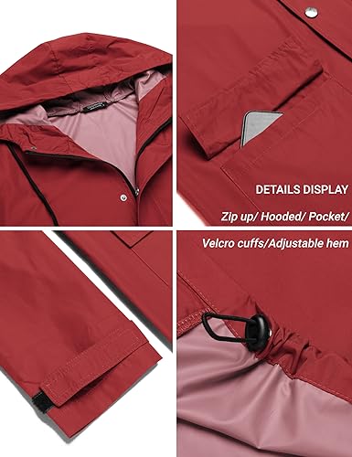 COOFANDY Men's Rain Jacket with Hood Waterproof Lightweight Active Long Raincoat