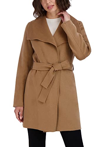 TAHARI Women's Ella Lightweight Double Face Wool Wrap Coat with Tie Belt