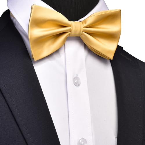 GUSLESON Mens Solid Color Double Fold Pre-tied Bow Tie and Pocket Square Cufflink Set with Gift Box