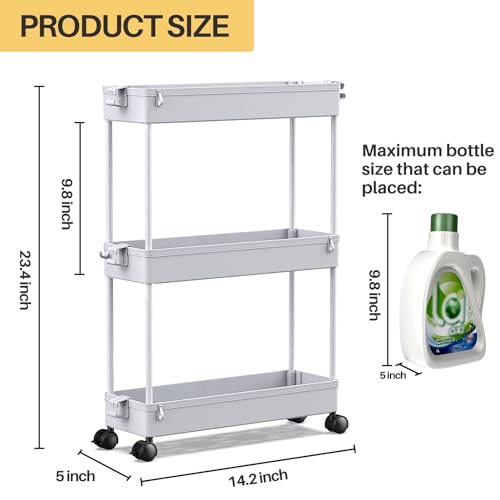 SPACEKEEPER Slim Rolling Storage Cart, 3 Tier Bathroom Storage Organizer Laundry Room Utility Cart Mobile Shelving Unit, Multi-Purpose for Kitchen Office Bathroom Laundry Narrow Places, White