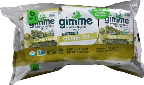 gimMe - Sea Salt Organic Roasted Seaweed Sheets Keto, Vegan, Gluten Free Great Source of Iodine & Omega 3’s Healthy On-The-Go Snack for Kids Adults 6 Count( Pack 1)