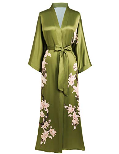 BABEYOND Kimono Robe Cover up Long Floral Satin Sleepwear Silky Bathrobe Bachelorette Robe