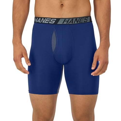 Hanes Men’s Total Support Pouch Boxer Briefs, X-Temp Cooling, Moisture-Wicking Underwear, Regular, Long-leg and Trunk, 3-Pack