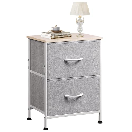 WLIVE Nightstand, 2 Drawer Dresser for Bedroom, Small Dresser with 2 Drawers, Bedside Furniture, Night Stand, End Table with Fabric Bins for Bedroom, Closet, Entryway, College Dorm, Dark Grey