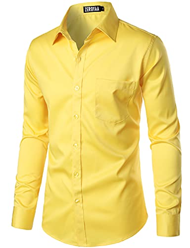 ZEROYAA Men's Urban Stylish Casual Business Slim Fit Long Sleeve Button Up Dress Shirt with Pocket