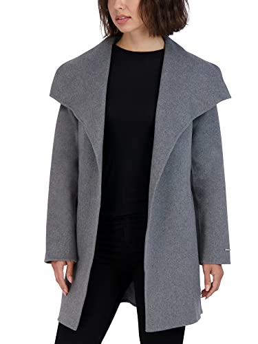 TAHARI Women's Ella Lightweight Double Face Wool Wrap Coat with Tie Belt