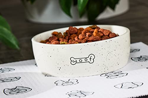 Pearhead Woof Pet Bowl, Dog Water and Food Dish, Pet Owner Dog Accessory, Ceramic, White, Microwave and Dishwasher Safe, Holds 3 Cups, 24 oz