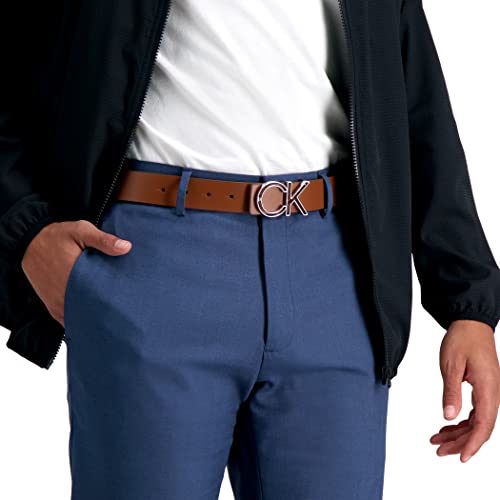 Calvin Klein Men's Casual Statement Plaque Buckle Belt with Logo Treatment