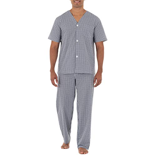 Fruit of the Loom Men's Broadcloth Short Sleeve Top and Long Pants Pajama Set