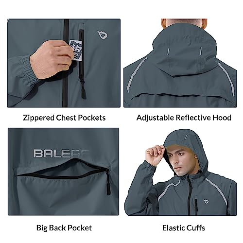 BALEAF Men's Rain Jacket Waterproof Windbreaker Running Cycling Golf Hiking Gear Hood Lightweight Reflective Packable