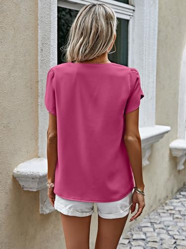 PRETTYGARDEN Short Sleeve Blouses for Women 2024 Summer Western Chiffon Shirts Dressy Casual Pearl Tops