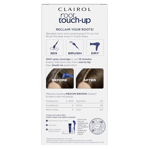 Clairol Root Touch-Up by Nice'n Easy Permanent Hair Dye, 4 Dark Brown Hair Color, Pack of 2