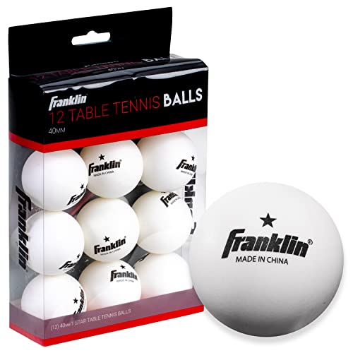 Franklin Sports Ping Pong Balls - Official Size + Weight White 40mm Table Tennis One Star Professional Durable High Performance 12 Count (Pack of 1) Packaging may vary, White