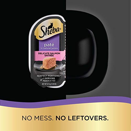 SHEBA Perfect Portions Cuts in Gravy Wet Cat Food Trays (24 Count, 48 Servings), Roasted Chicken, Gourmet Salmon and Tender Turkey Entrée Variety Pack, Easy Peel Twin-Pack Trays