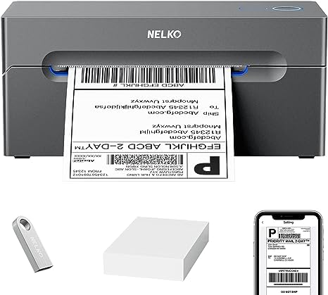 Nelko Bluetooth Thermal Shipping Label Printer, Wireless 4x6 Shipping Label Printer for Shipping Packages, Support Android, iPhone and Windows, Widely Used for Amazon, Ebay, Shopify, Etsy, USPS