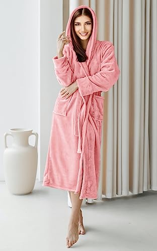 NY Threads Womens Fleece Hooded Bathrobe Plush Long Robe