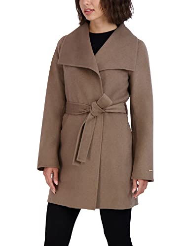 TAHARI Women's Ella Lightweight Double Face Wool Wrap Coat with Tie Belt