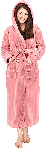 NY Threads Womens Fleece Hooded Bathrobe Plush Long Robe