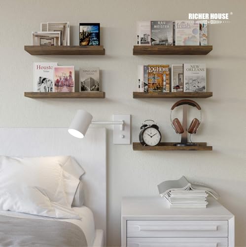 RICHER HOUSE 5 Set White Floating Shelves, Wall Mounted Shelves for Wall Decor, Modern Picture Ledge Shelf with Lip for Wall Storage Nursery, Bedroom, Living Room, Bathroom - White