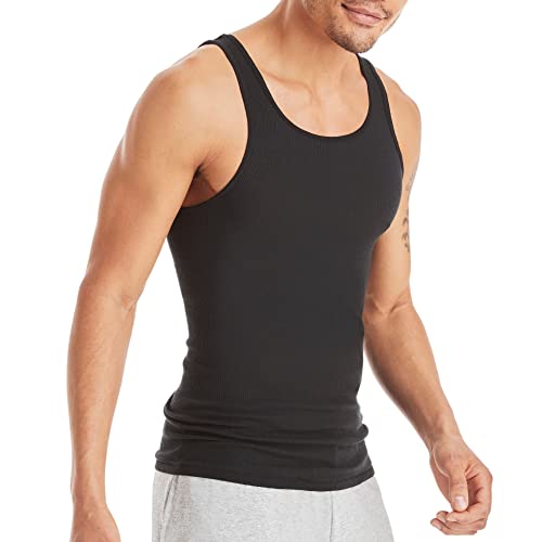 Hanes mens Cotton Tank Undershirts Pack, Moisture-wicking Ribbed Tanks, Lightweight Cotton Tank Undershirts, Multi-pack