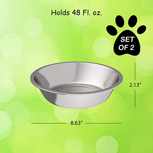 Set of 2 Stainless-Steel Dog Bowls - Cage, Kennel, and Crate Hanging Pet Bowls for Food and Water - 8oz Each and Dishwasher Safe by PETMAKER, Silver